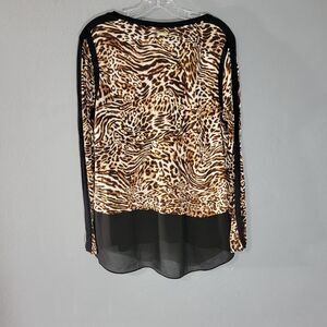 Michael Kors Chetah Long Sleeves Blouse Lightweight Hi/ Low Chiffon Sz L